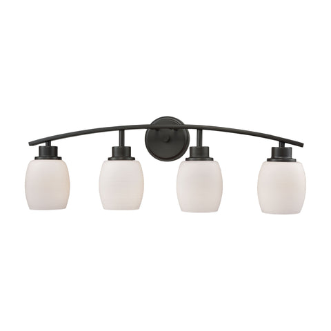 Casual Mission 4 Light Bath In Oil Rubbed Bronze With White Lined Glass