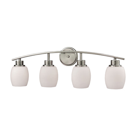 Casual Mission 4 Light Bath In Brushed Nickel With White Lined Glass