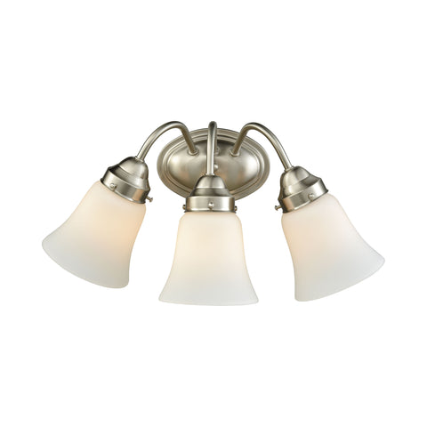 Califon 3 Light Bath In Brushed Nickel With White Glass