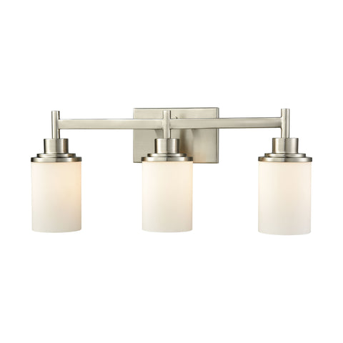 Belmar 3 Light Bath In Brushed Nickel With Opal White Glass