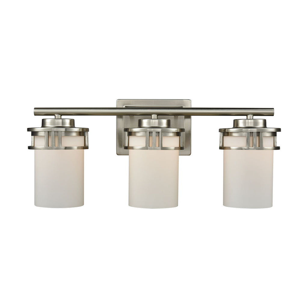 Ravendale 3 Light Bath In Brushed Nickel With Opal White Glass