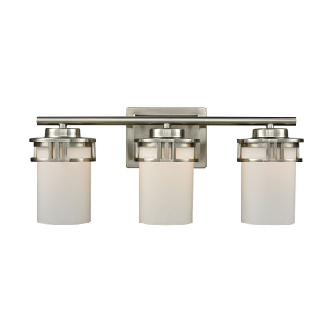 Ravendale 3 Light Bath In Brushed Nickel With Opal White Glass