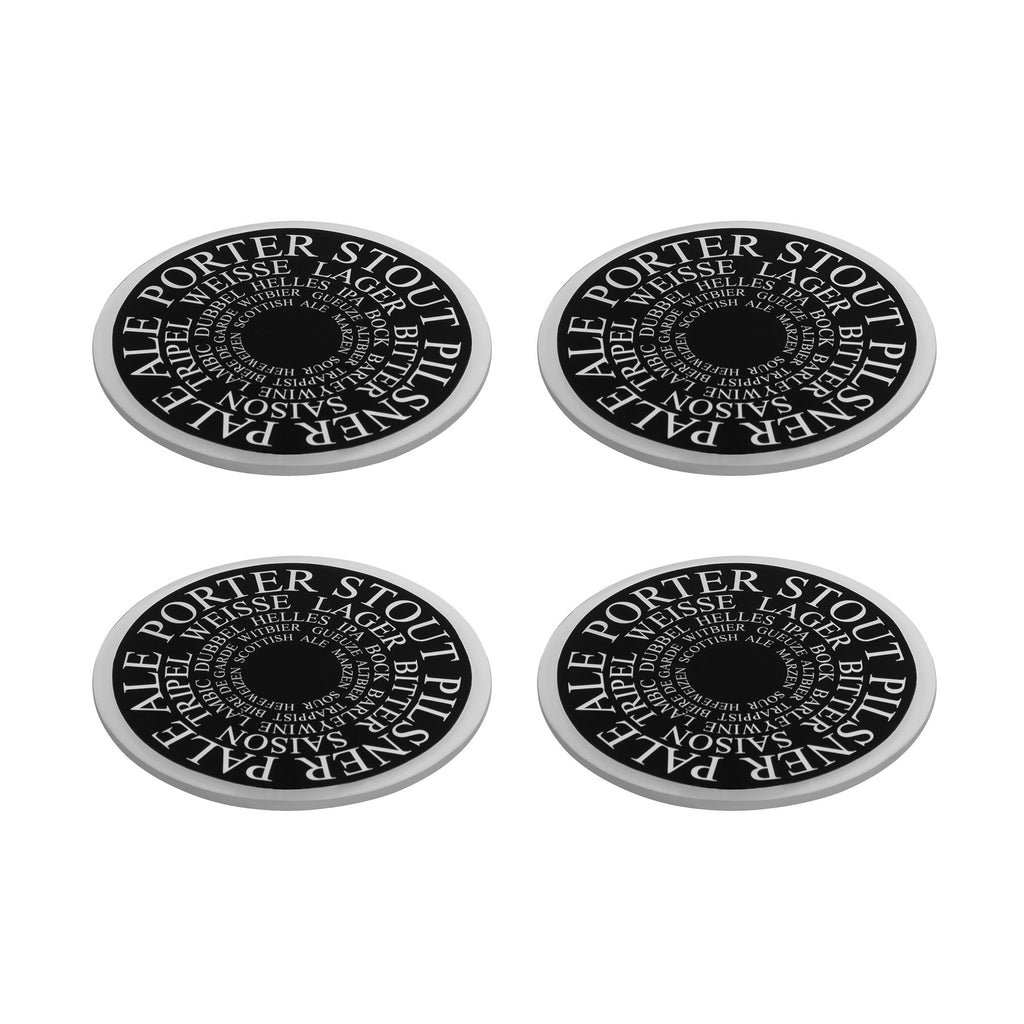 Stout Pilsner Pale Ale Porter (Set of 4) White on Black Glass Coasters