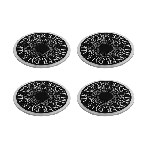 Stout Pilsner Pale Ale Porter (Set of 4) White on Black Glass Coasters