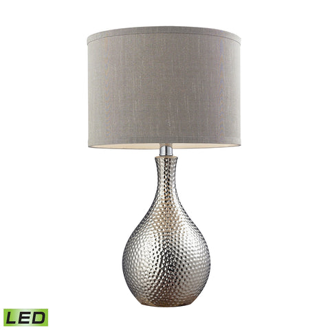 Hammered Chrome Plated LED Table Lamp With Grey Faux Silk Shade