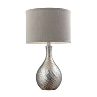 Hammered Chrome Plated Table Lamp With Grey Faux Silk Shade