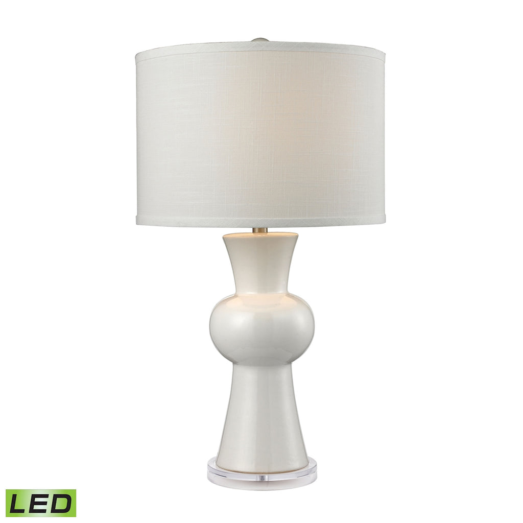 White Ceramic LED Table Lamp With Textured White Linen Hardback Shade
