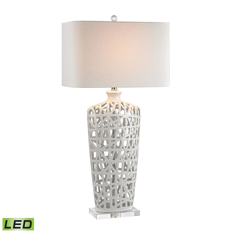 Ceramic LED Table Lamp in Gloss White And Crystal