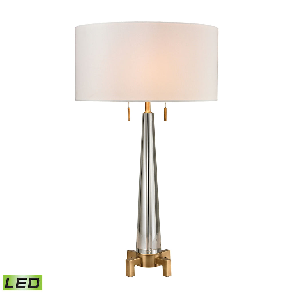 Bedford Solid Crystal LED Table Lamp in Aged Brass