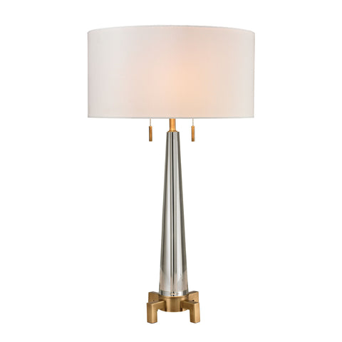 Crystal Column 2-Light Table Lamp with Aged Brass Footed Base