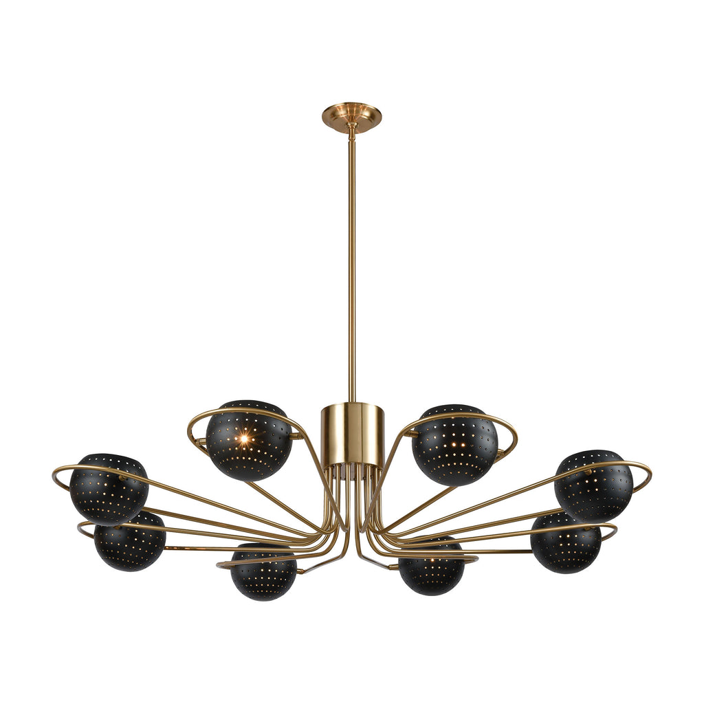 Scarab 8-Light Chandelier in New Aged Brass with Semi-Gloss Black Shades