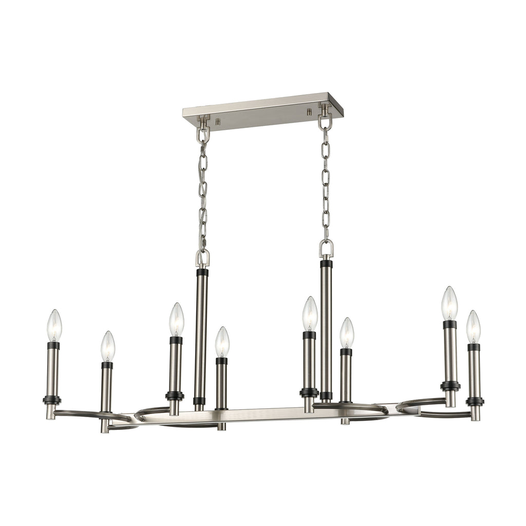 Sunsphere 8-Light Linear Chandelier in Satin Nickel and Matte Black