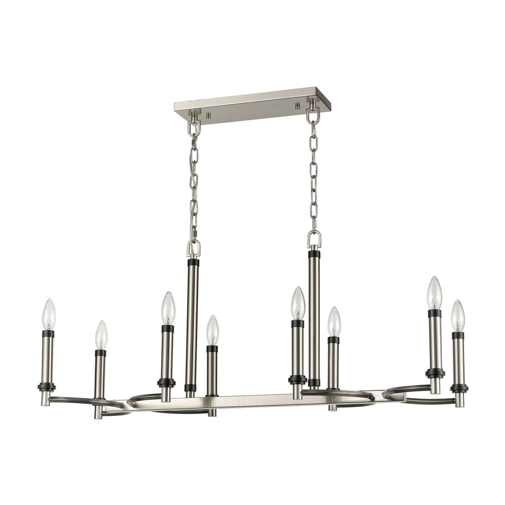 Sunsphere 8-Light Linear Chandelier in Satin Nickel and Matte Black