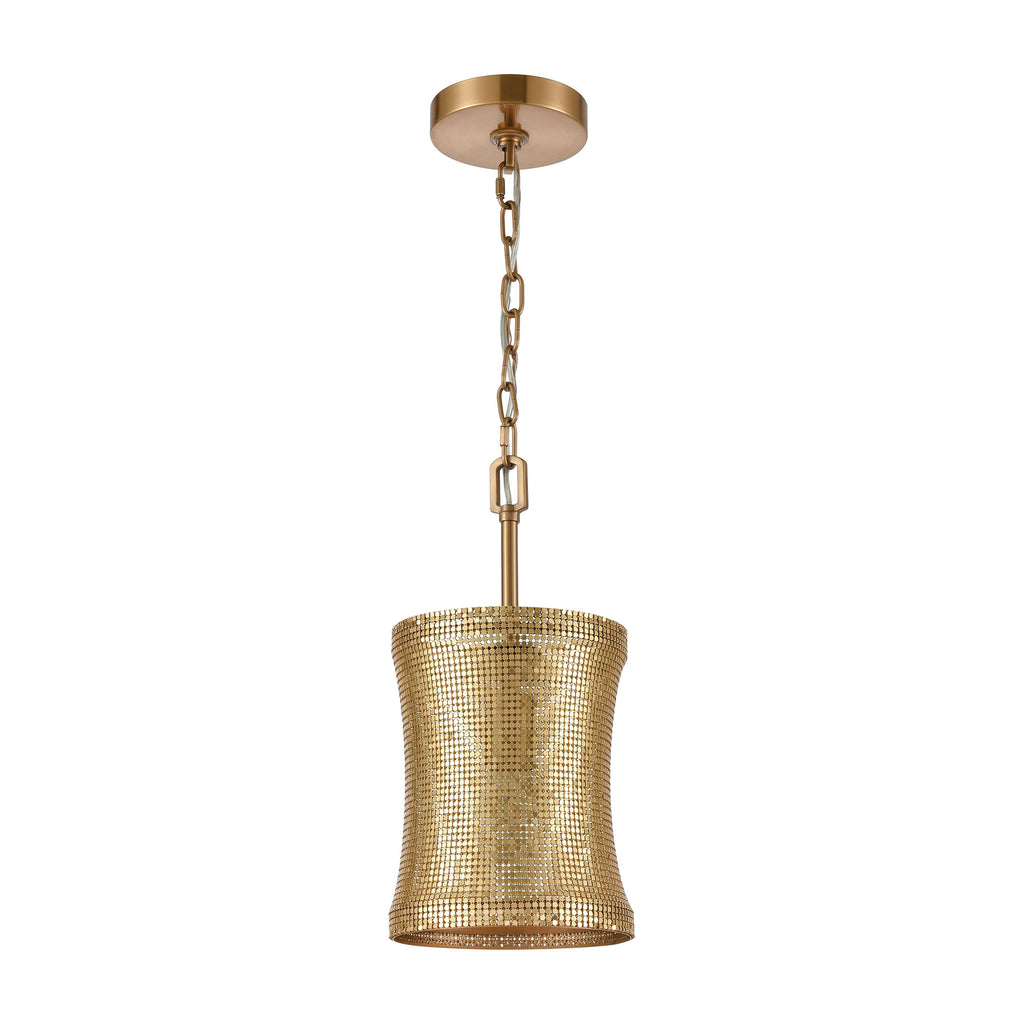 Correspondence 1-Light Mini Pendant in Gold and Satin Brass with a Chain Mail Shade