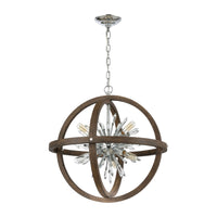 Morning Star 10-Light Chandelier in Aged Wood and Polished Chrome with Clear Crystal