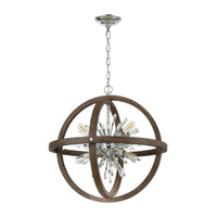 Morning Star 10-Light Chandelier in Aged Wood and Polished Chrome with Clear Crystal