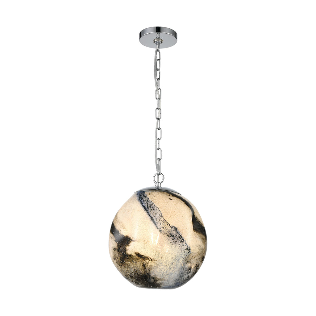 Blue Planetary 1-Light Pendant in Blue Planet and Chrome with a Hand-formed Glass Orb