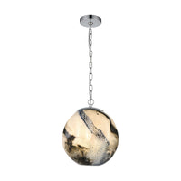 Blue Planetary 1-Light Pendant in Blue Planet and Chrome with a Hand-formed Glass Orb