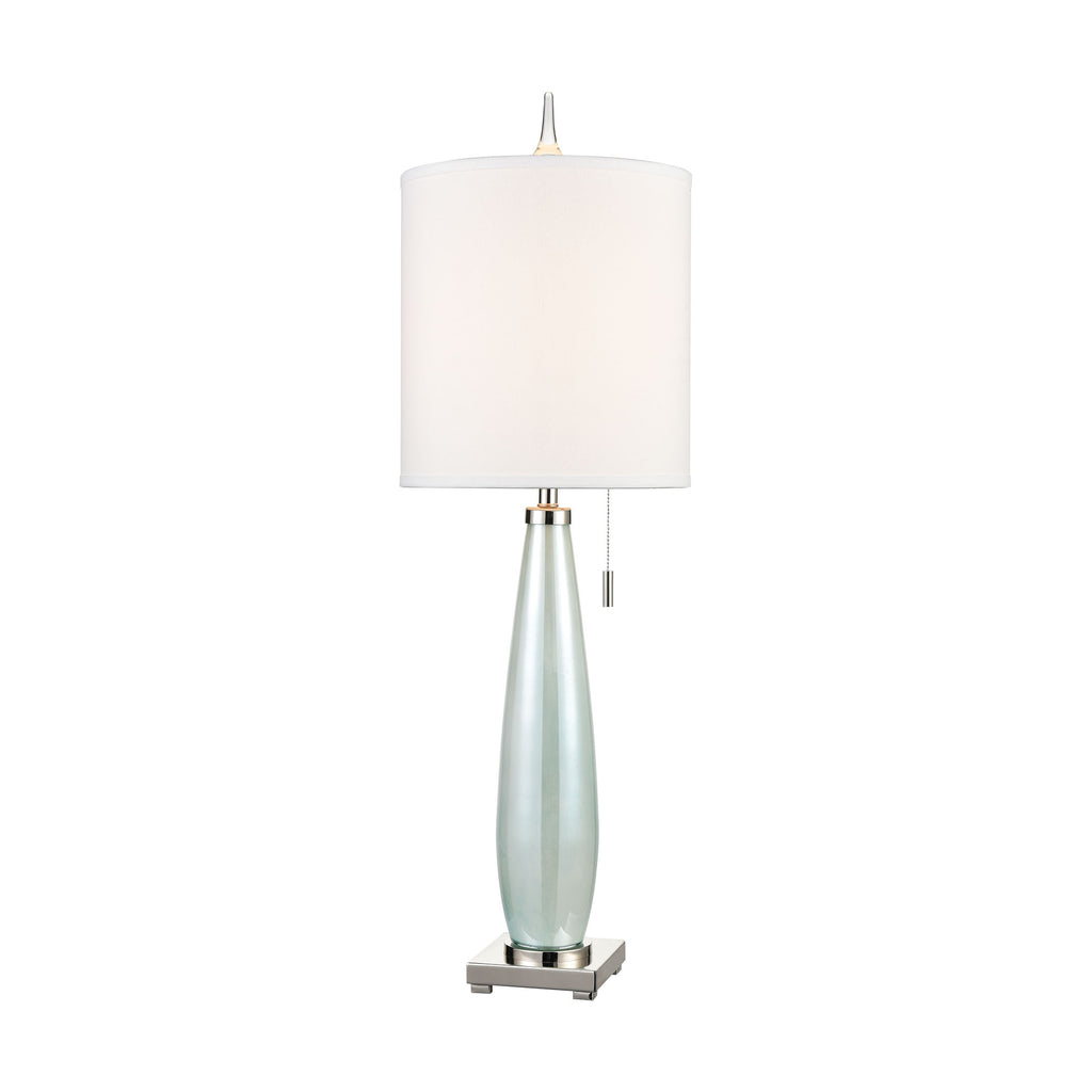 Confection Table Lamp in Seafoam Green and Polished Nickel with a White Linen Shade