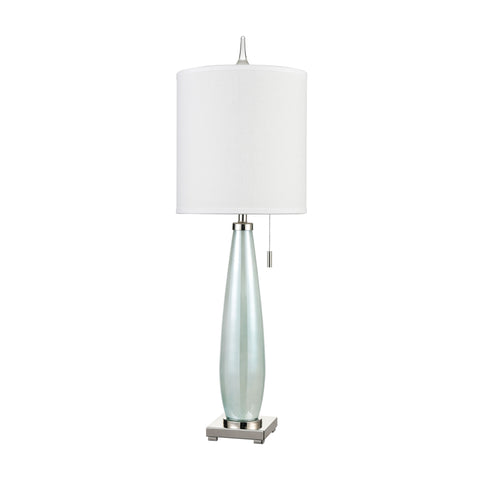 Confection Table Lamp in Seafoam Green and Polished Nickel with a White Linen Shade