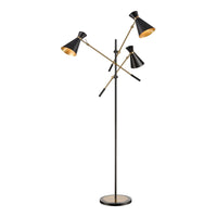 Chiron 3-Light Adjustable Floor Lamp in Black and Aged Brass with Black Metal Shades