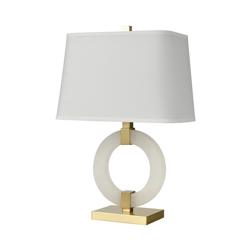 Envrion Table Lamp in Honey Brass with a White Linen Shade