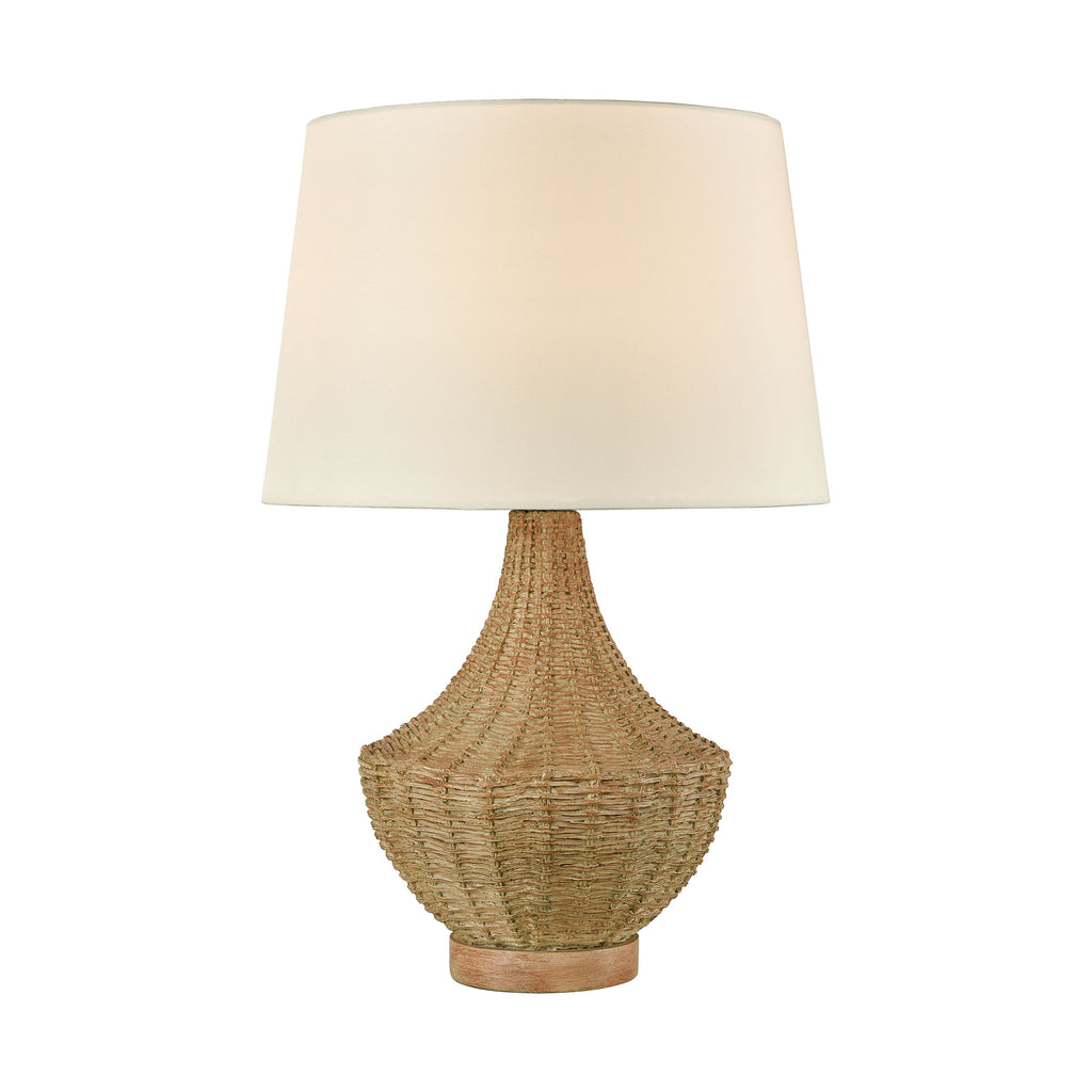 Rafiq Outdoor Table Lamp in Natural Rattan with Off-white Nylon Shade