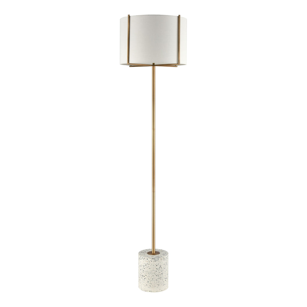 Trussed Floor Lamp in White Terazzo and Gold with a Pure White Linen Shade