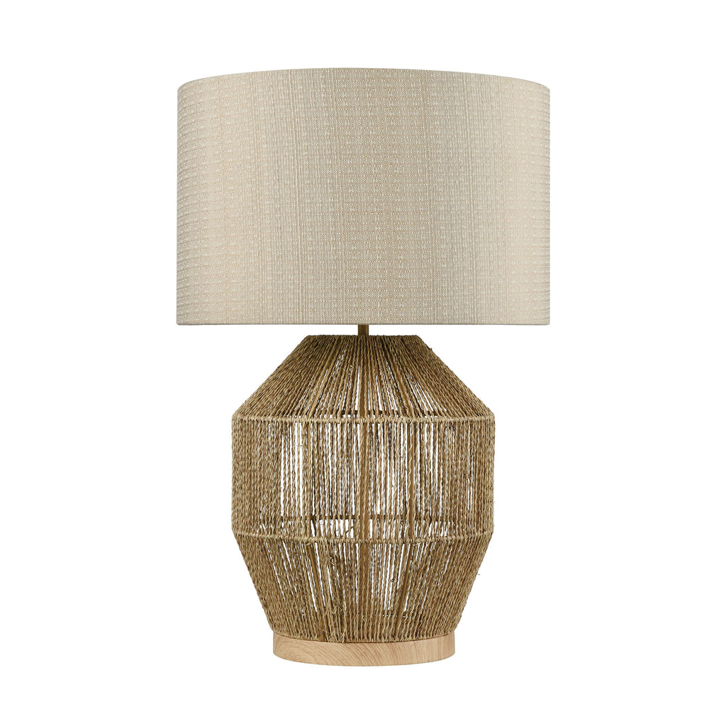 Corsair Table Lamp in Natural Finish with a Mushroom Linen Shade