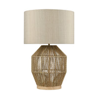 Corsair Table Lamp in Natural Finish with a Mushroom Linen Shade