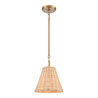Rydell 9'' Wide 1-Light Mini Pendant - Brushed Gold and Rattan