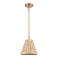 Rydell 9'' Wide 1-Light Mini Pendant - Brushed Gold and Rattan