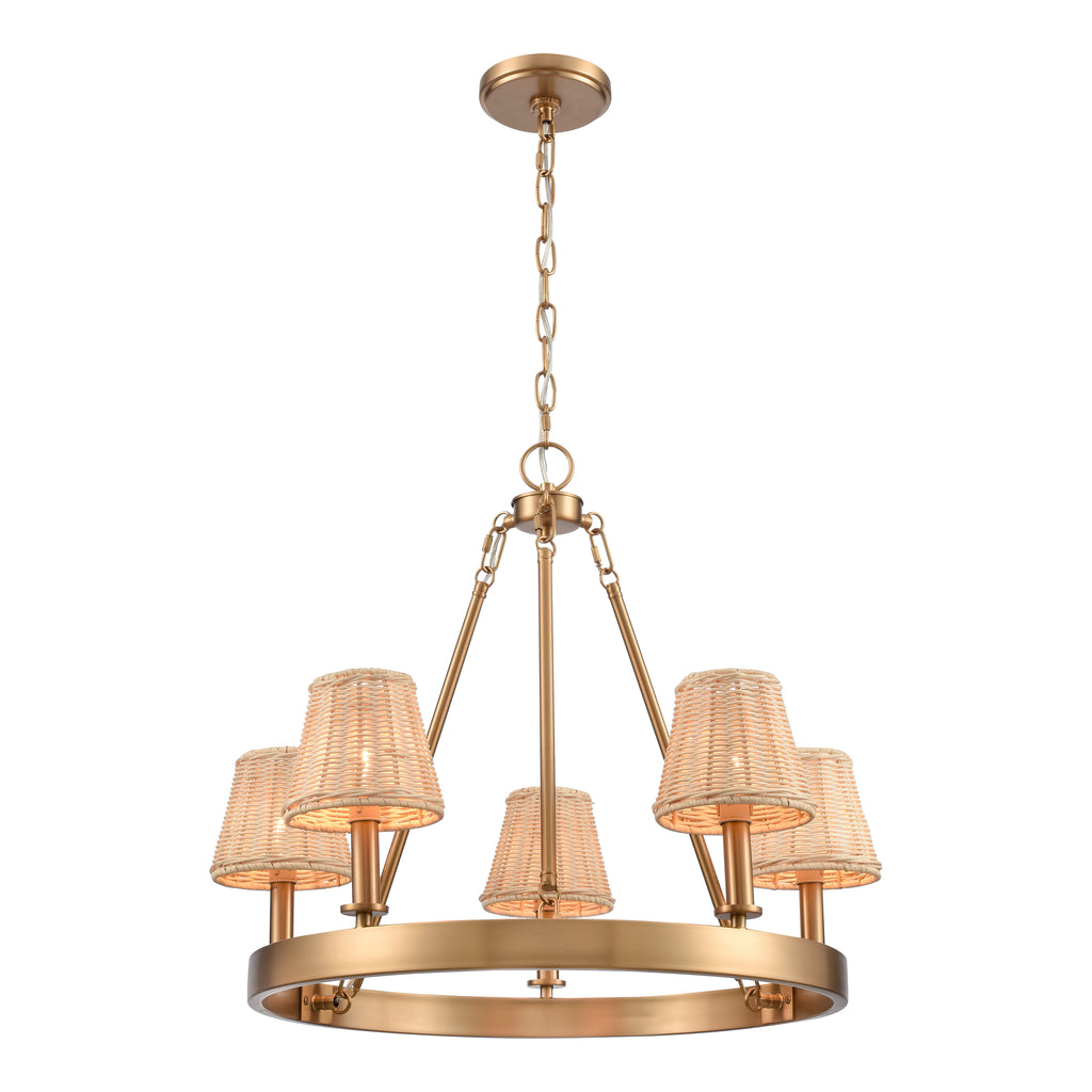 Rydell 24.5'' Wide 5-Light Chandelier - Brushed Gold and Rattan