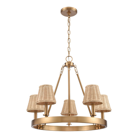 Rydell 24.5'' Wide 5-Light Chandelier - Brushed Gold and Rattan