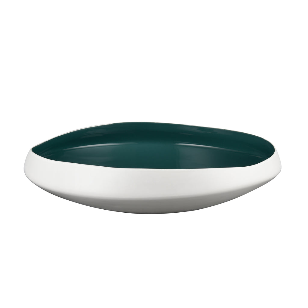 Greer Bowl - Low White and Turquoise Glazed