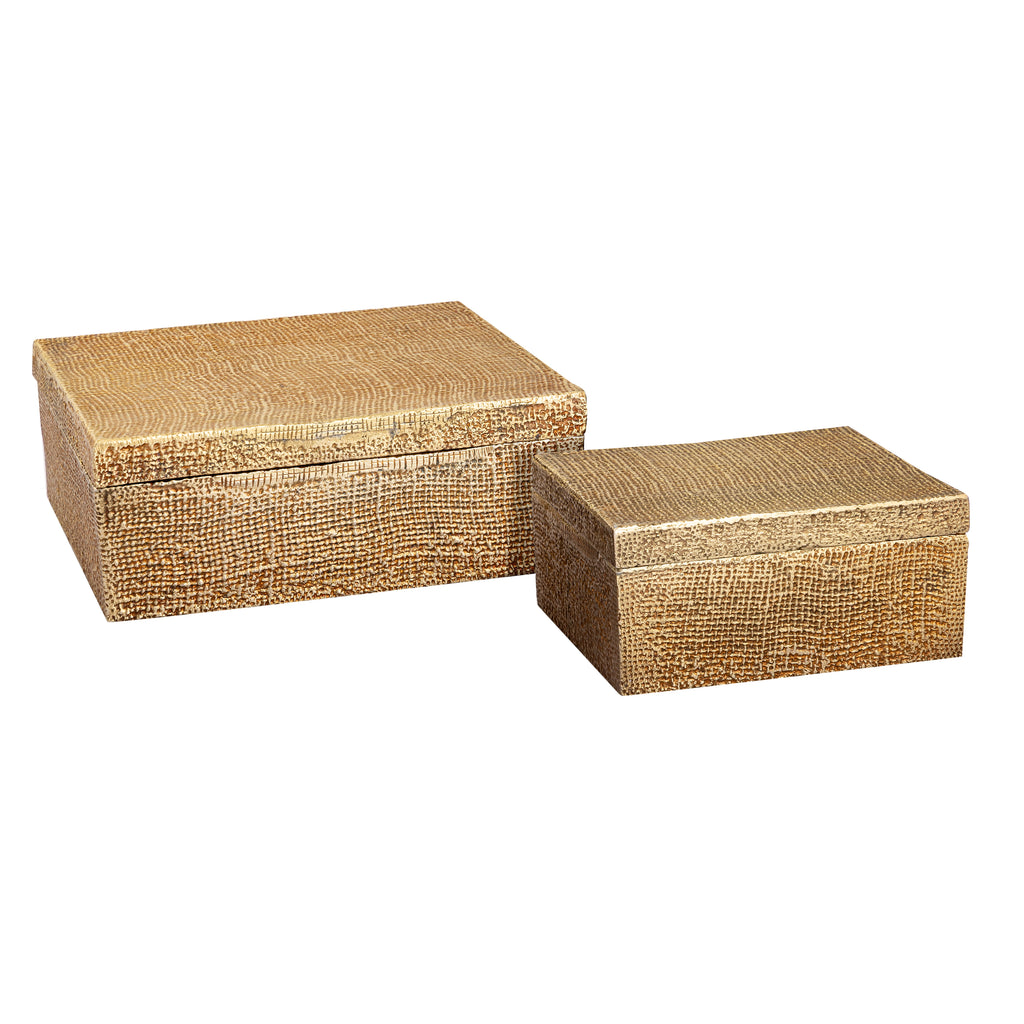 Square Linen Texture Box - Small Brass