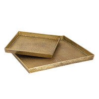 Square Linen Texture Tray - Set of 2 Brass