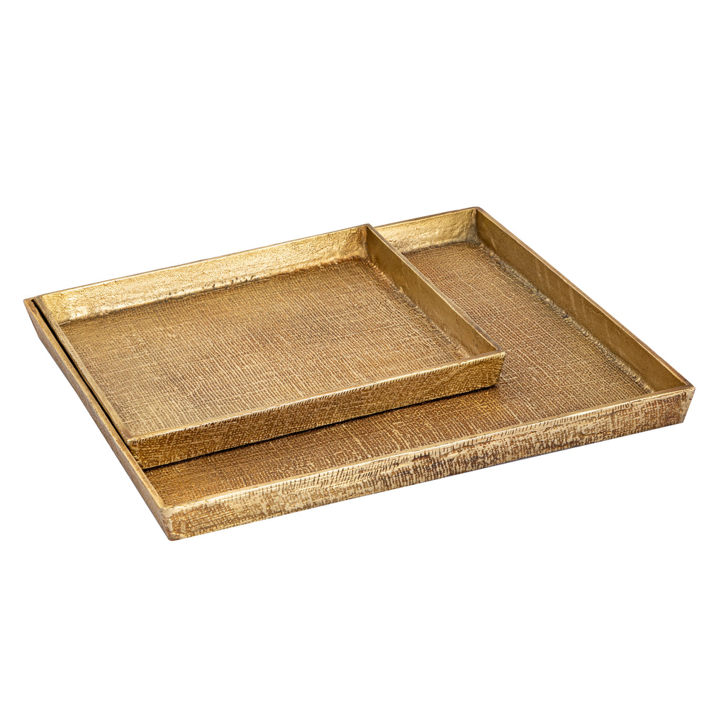 Square Linen Texture Tray - Set of 2 Brass