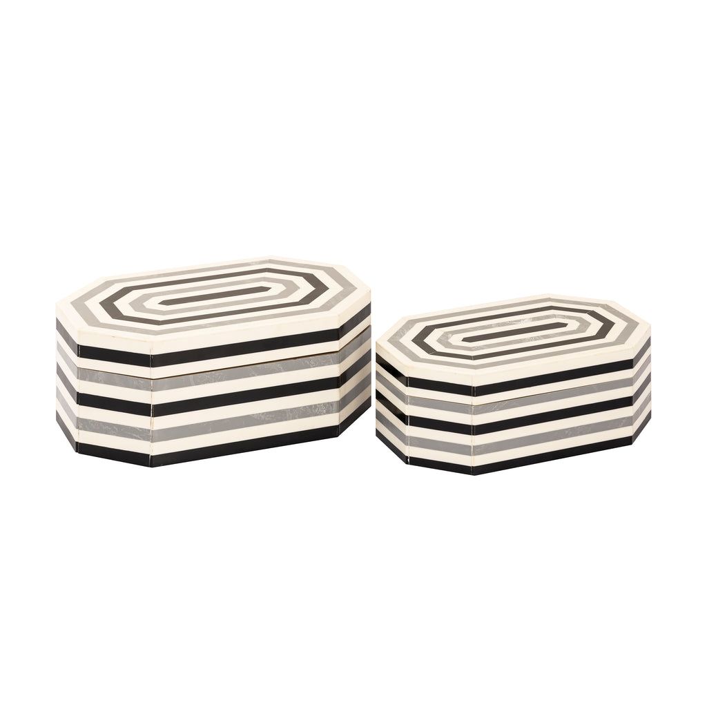 Octagonal Striped Box - Set of 2 White