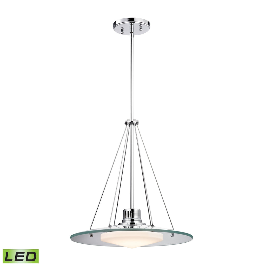 1 Light LED Pendant in Chrome and Opal Glass