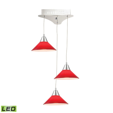 Cono Triple Led Pendant Complete with Red Glass Shade and Holder