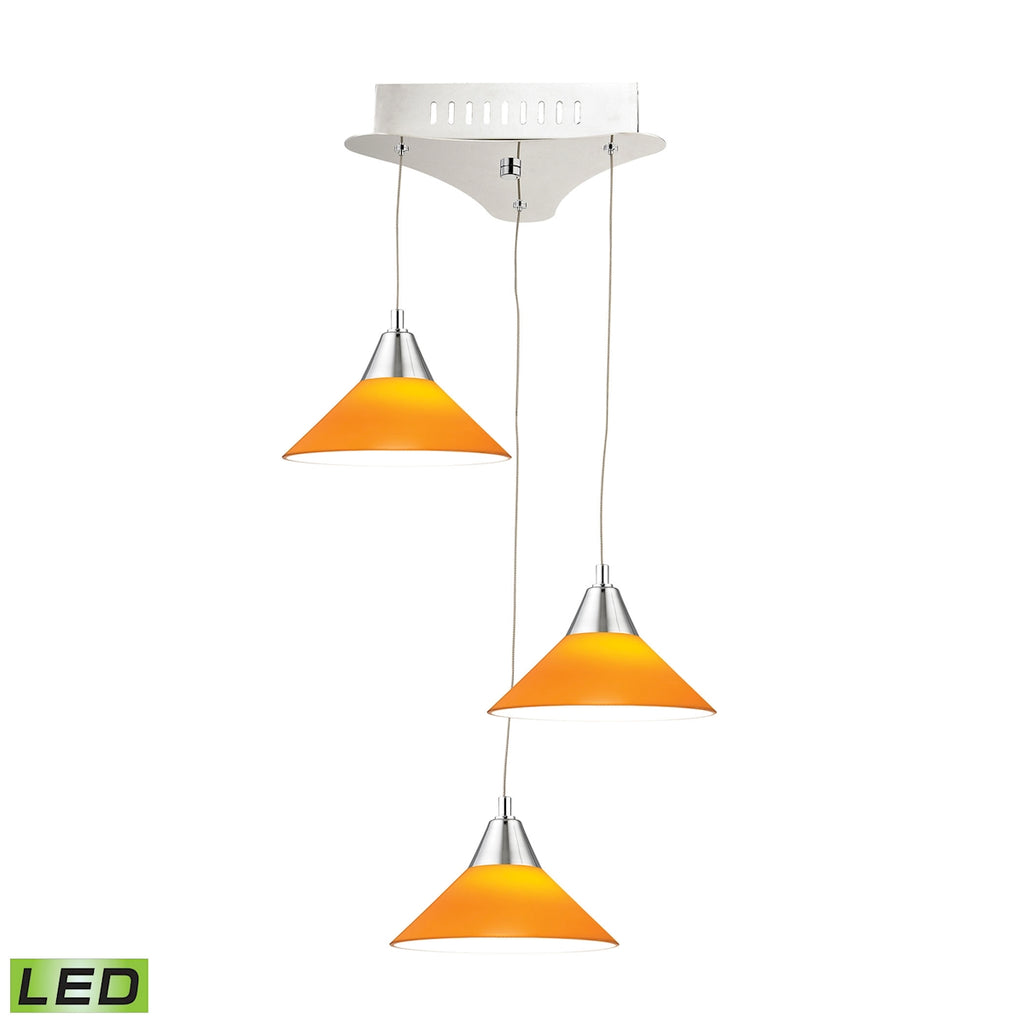 Cono Triple Led Pendant Complete with Yellow Glass Shade and Holder