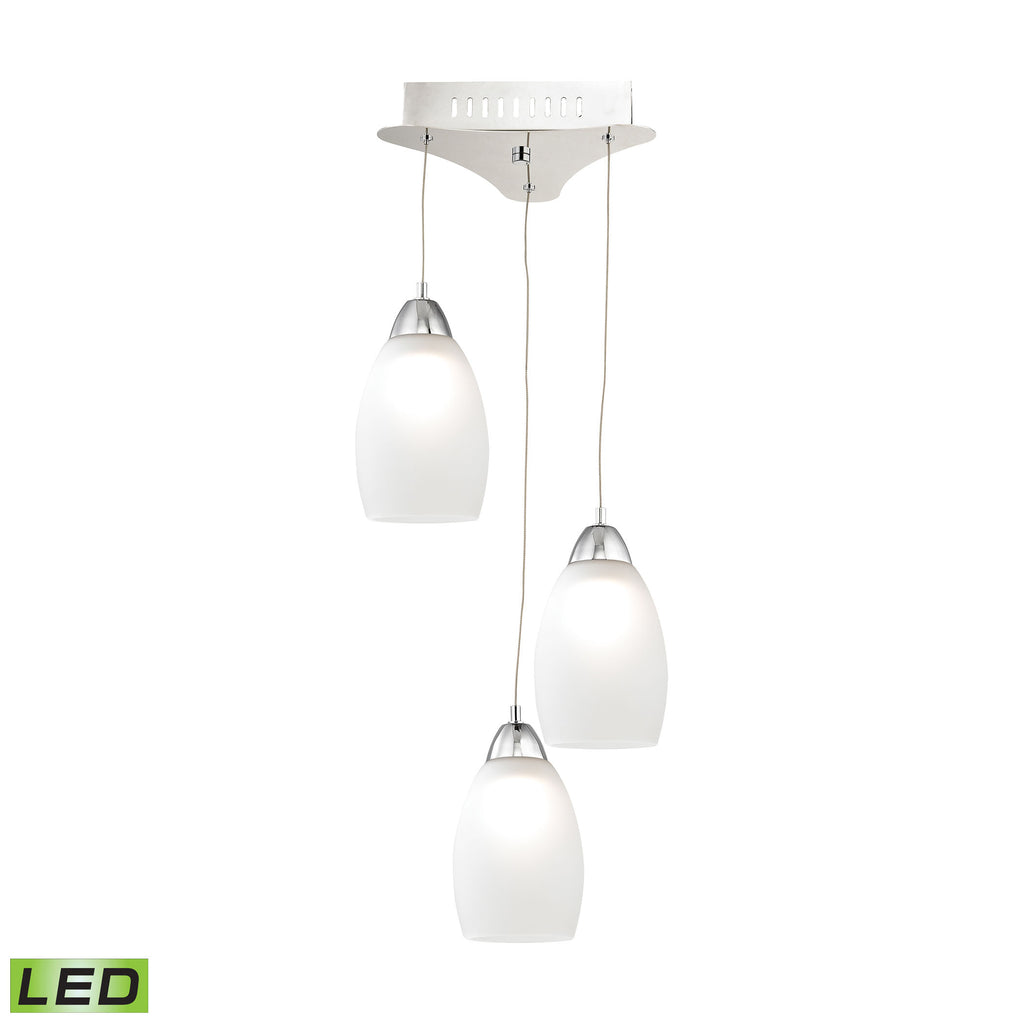 Buro Triple Led Pendant Complete with White Glass Shade and Holder