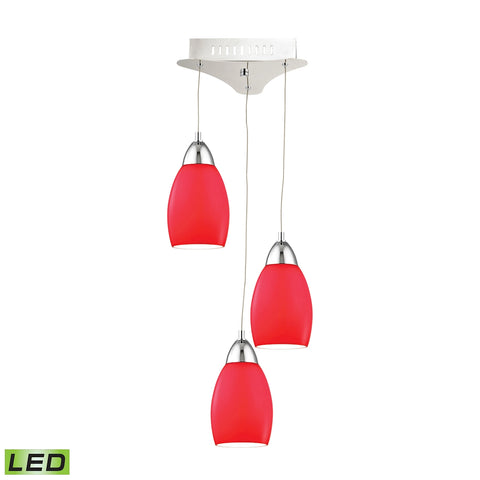 Buro Triple Led Pendant Complete with Red Glass Shade and Holder
