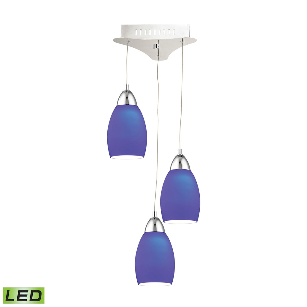Buro Triple Led Pendant Complete with Blue Glass Shade and Holder