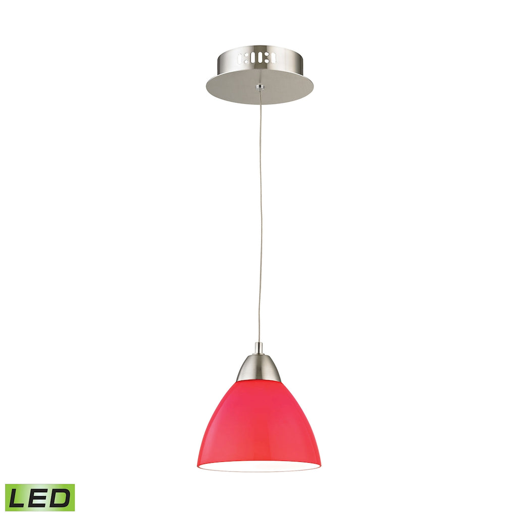 Piatto Single Led Pendant Complete with Red Glass Shade and Holder