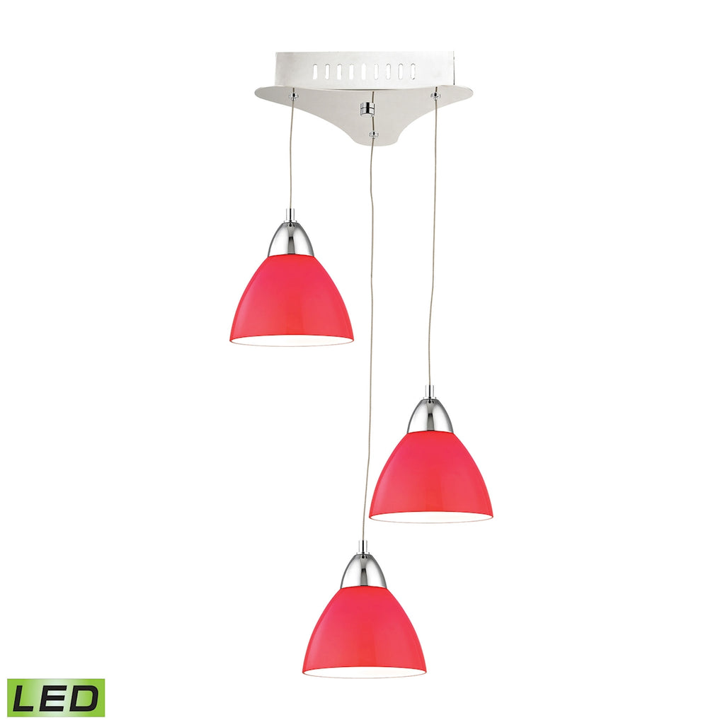 Piatto Triple Led Pendant Complete with Red Glass Shade and Holder