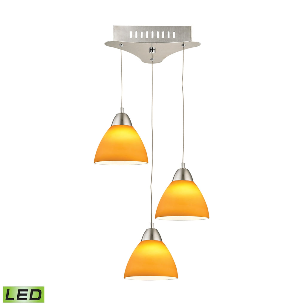 Piatto Triple Led Pendant Complete with Yellow Glass Shade and Holder
