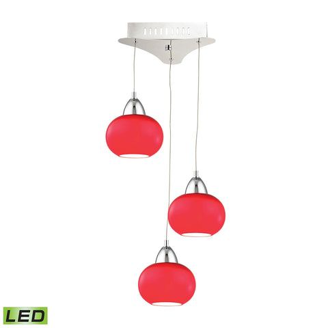 Ciotola Triple Led Pendant Complete with Red Glass Shade and Holder