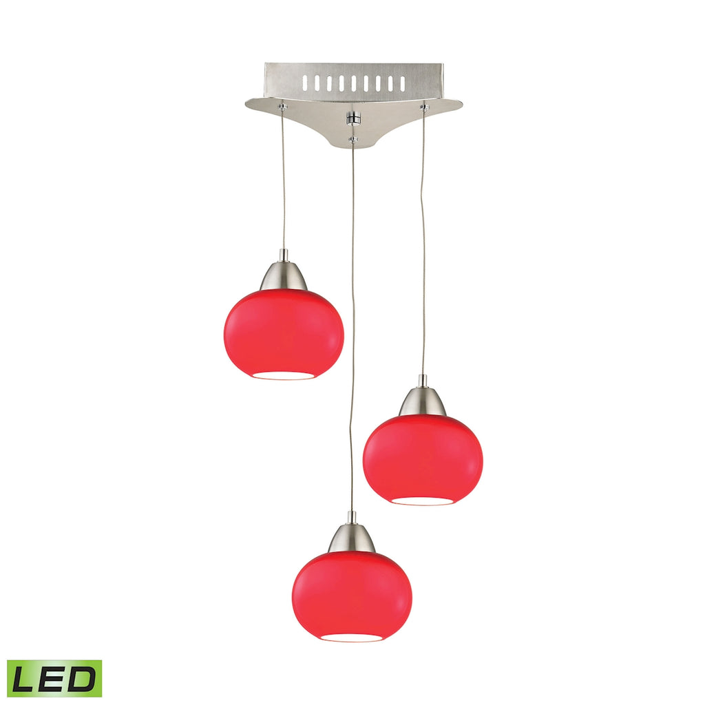 Ciotola Triple Led Pendant Complete with Red Glass Shade and Holder